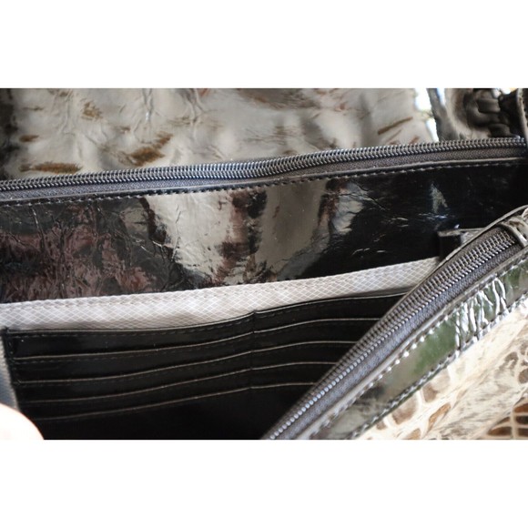 M.C. Patent Leather Blk Gray Faux Gator Print Purse Multiple Compartments Tassel - Picture 13 of 16